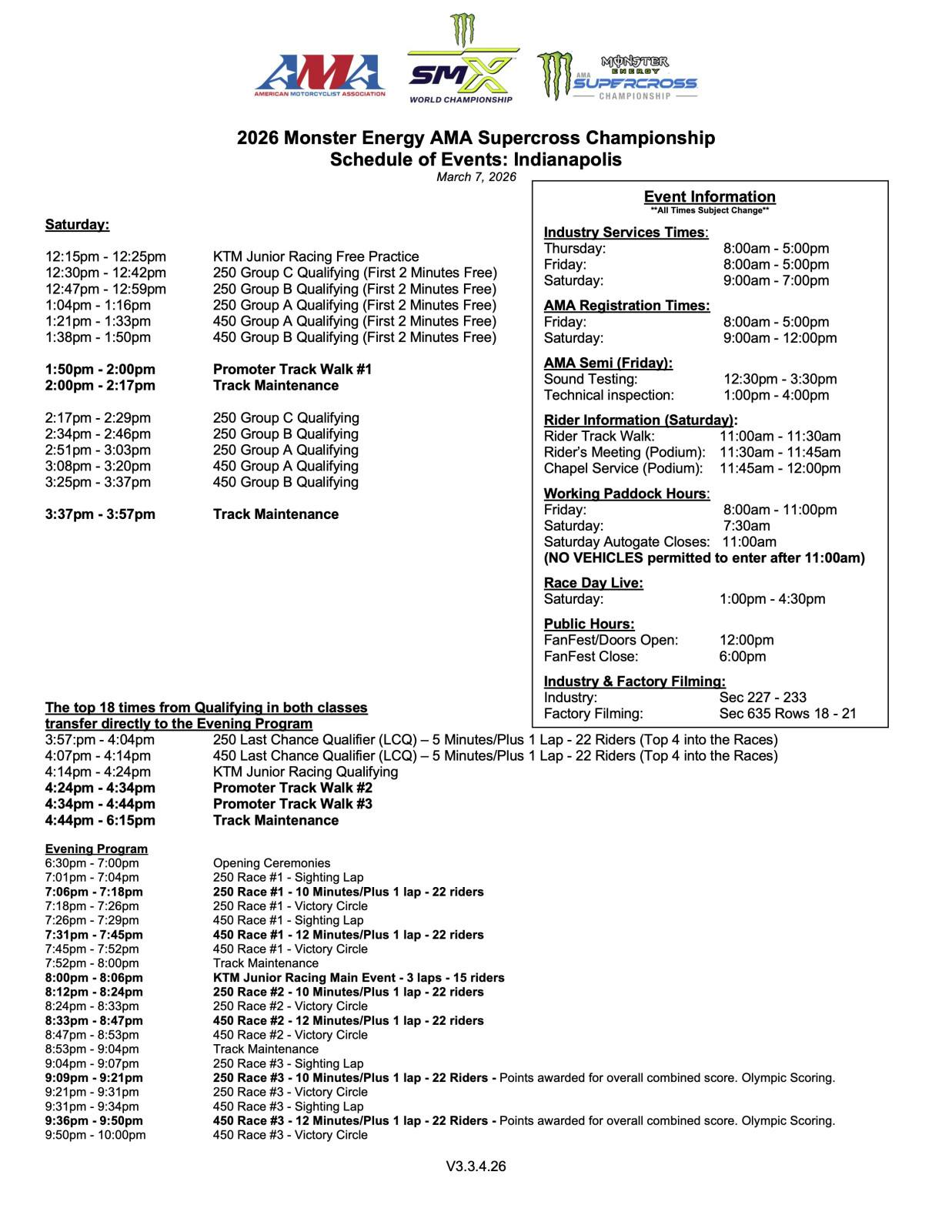 Updated Indianapolis SX schedule