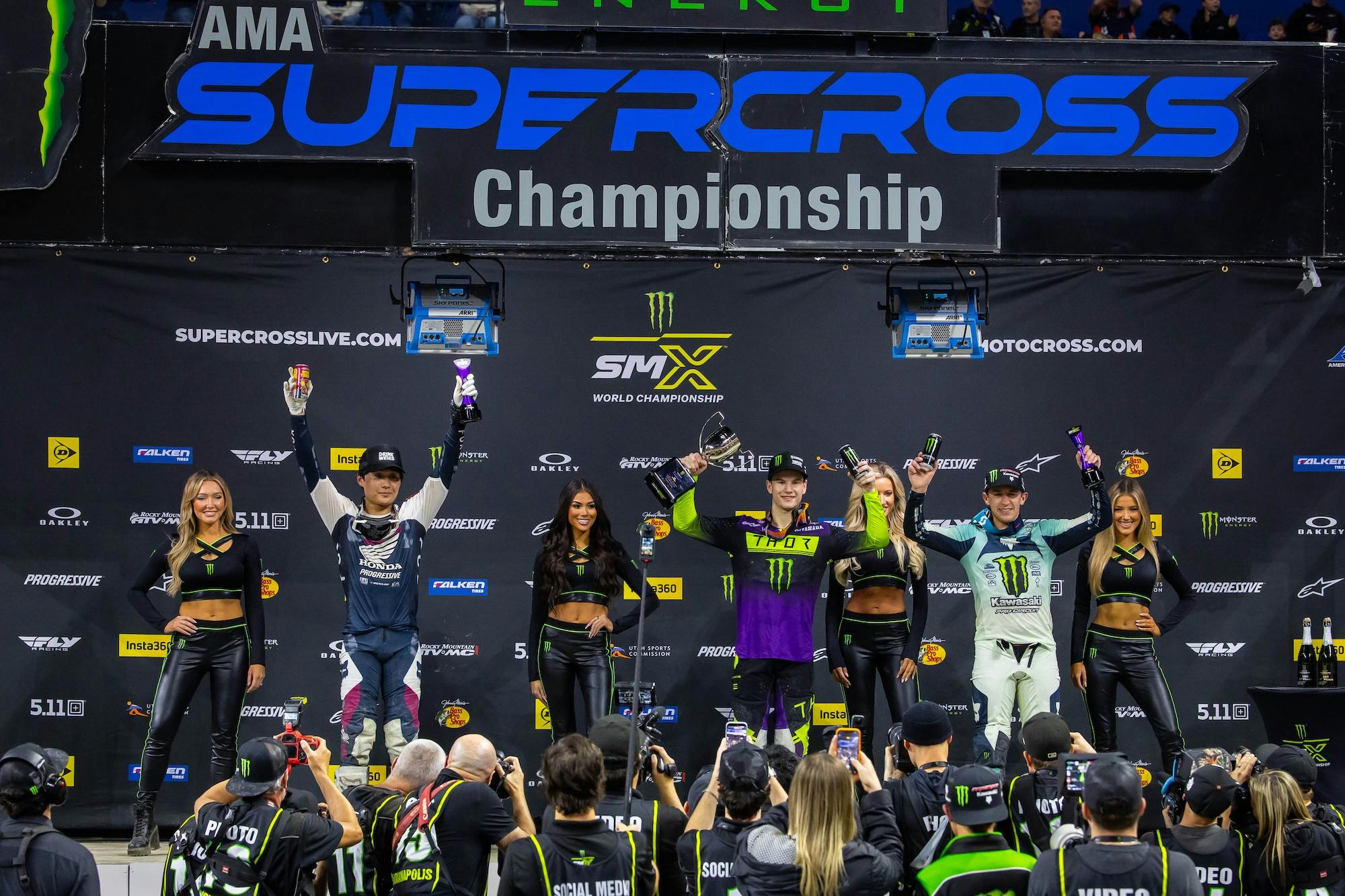 250SX East Division Podium (left to right) Jo Shimoda, Cole Davies, and Seth Hammaker